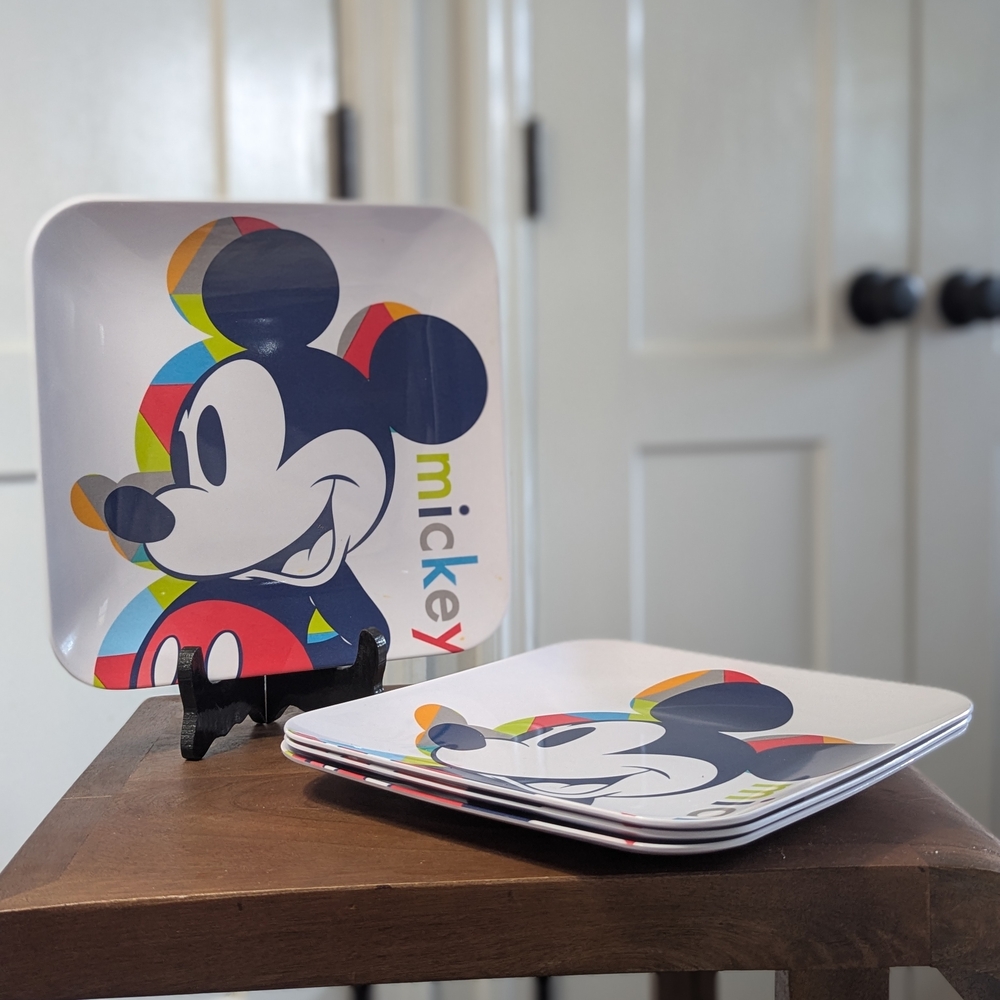 Disney World Mickey Mouse Set Of 4 Square Plates Melamine Excel Used Cond 10"